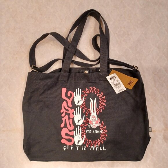 Vans Campus Tote Bag Black/Pink Snap closure With Inside Pocket VN000HE9BLK - Picture 1 of 15